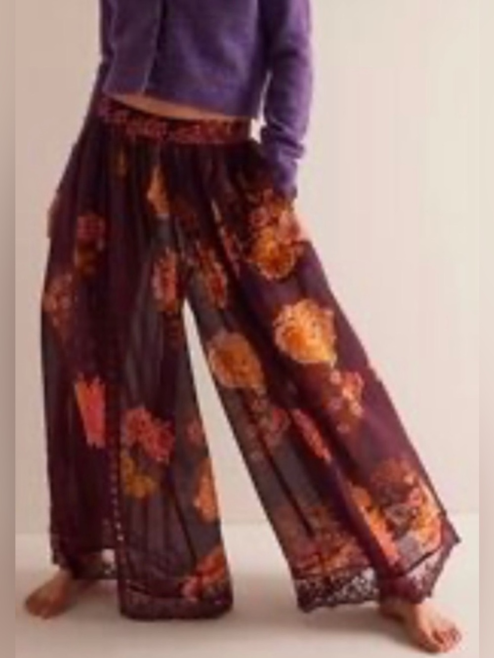 NWT Free People M Intimately Hey Lover Printed Sleep Pants in Plum Combo New - Picture 3 of 5